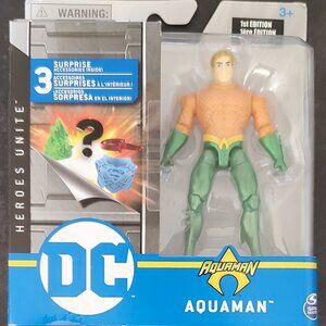 DC AQUAMAN Action Figure w/ 3 Surprise Accessories  4" Tall Spin Master Toy
